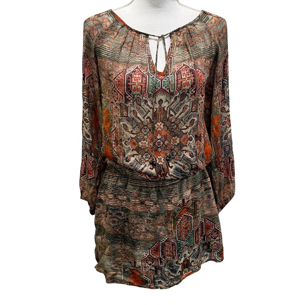 Zara Basic Dress Womens XS Geometric Boho Lined Mini Sheer Hippie Indie Colorful